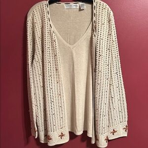Vintage Victoria Jones Woman Cream Crochet Open-Front Women's Sweater Cardigan